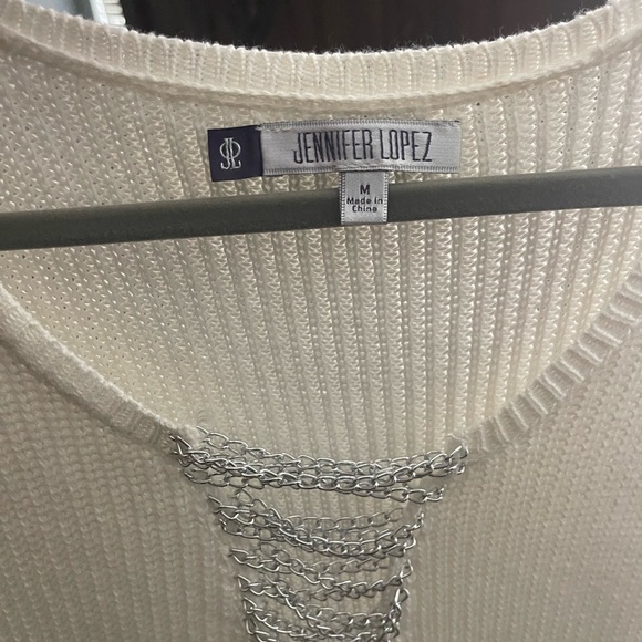 Jennifer Lopez V-Neck Sweater with Chain Accent - Picture 1 of 2